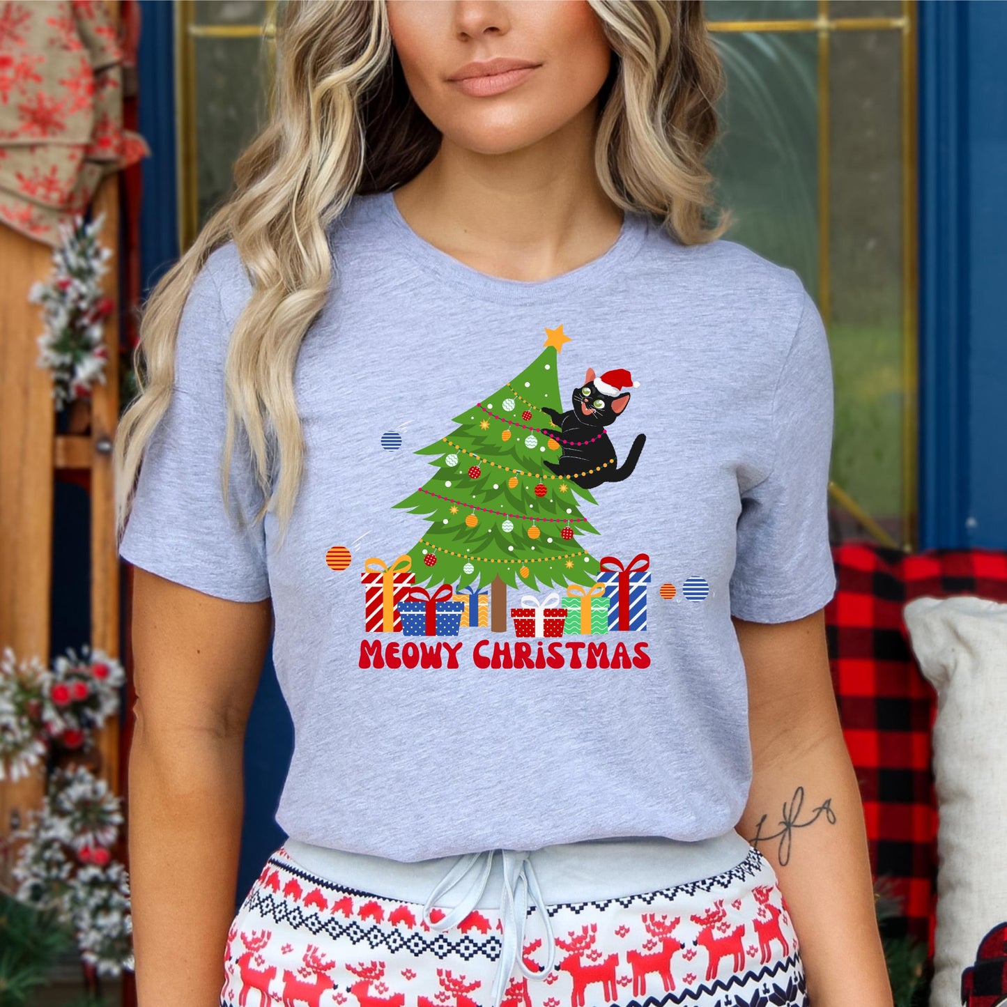 Cat Christmas Shirt Meowy Christmas Tee