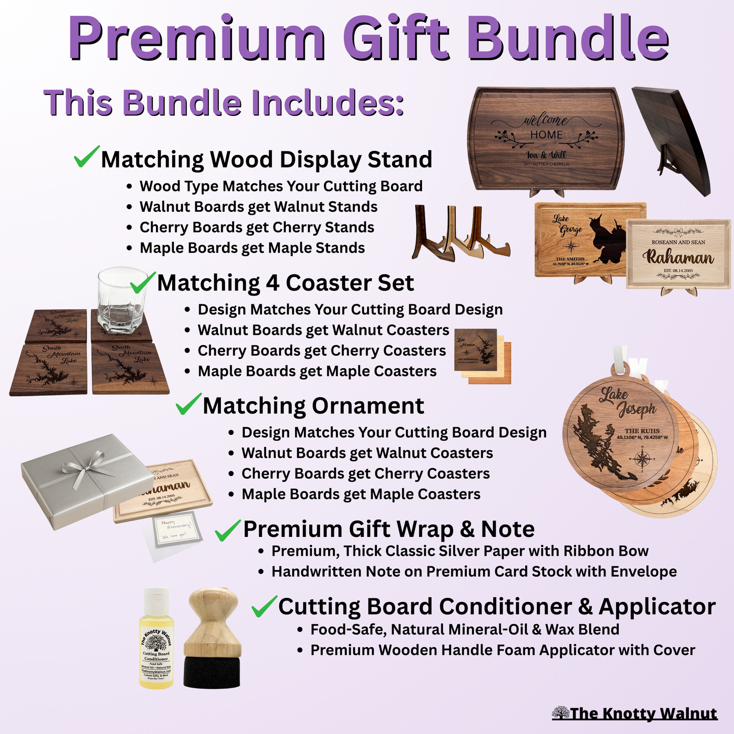 Upgrades and Add-Ons: Cutting Board Display Stand, Gift Wrap, & Ornament Add-on for orders from The Knotty Walnut - Housewarming, Realtors