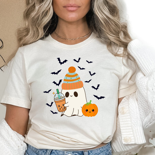 Halloween Ghost Shirt with Coffee Cup