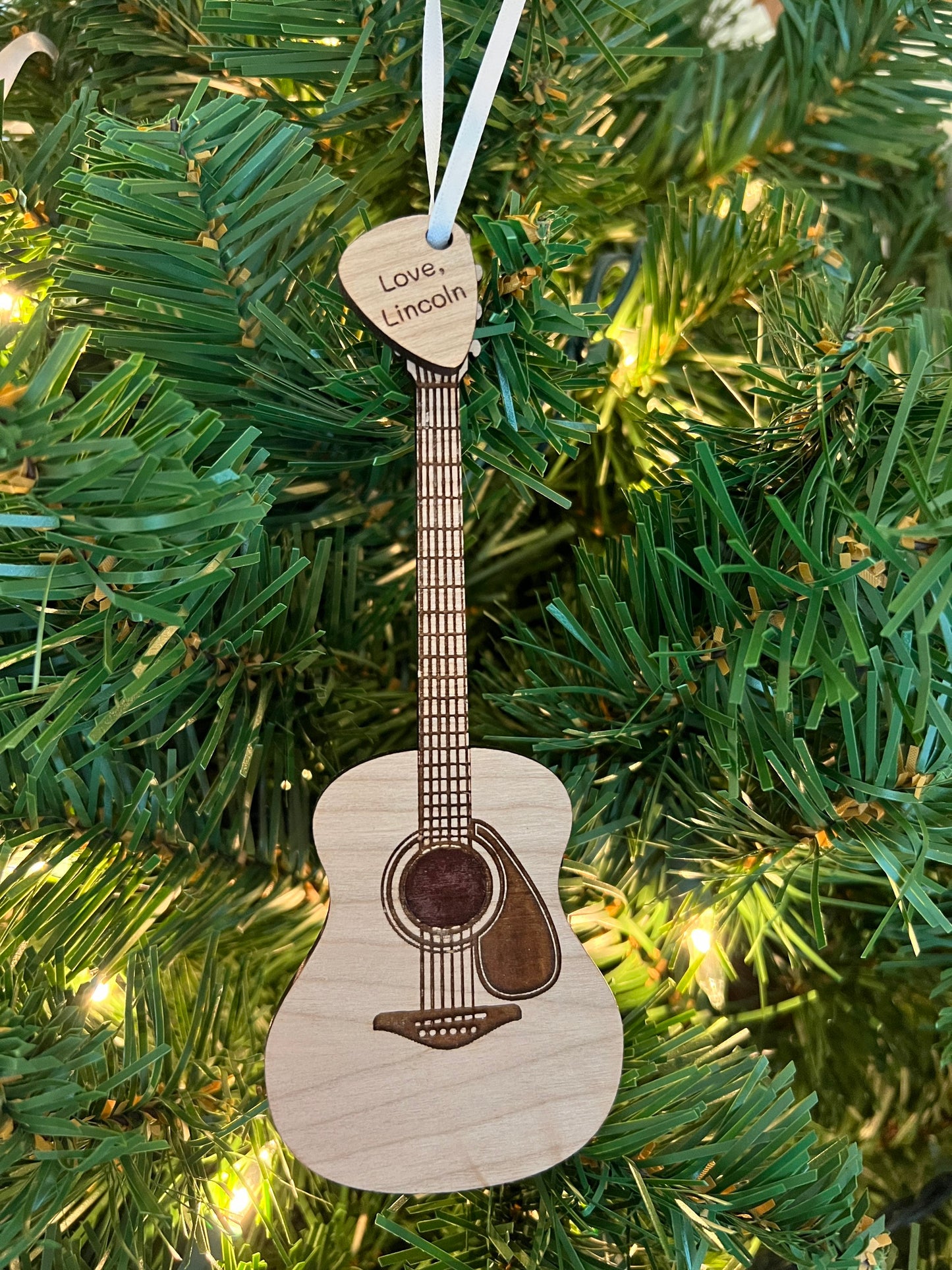 Acoustic Guitar Ornament with Personalized Pick Birthday Christmas Gift for Guitar Player