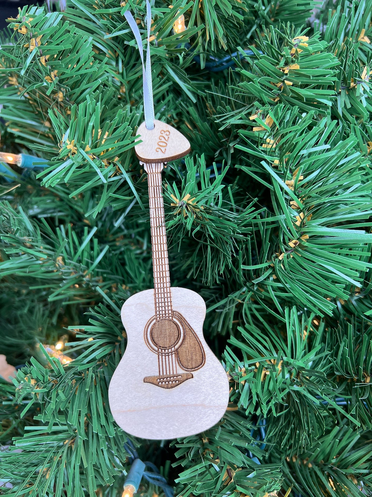 Acoustic Guitar Ornament with Personalized Pick Birthday Christmas Gift for Guitar Player