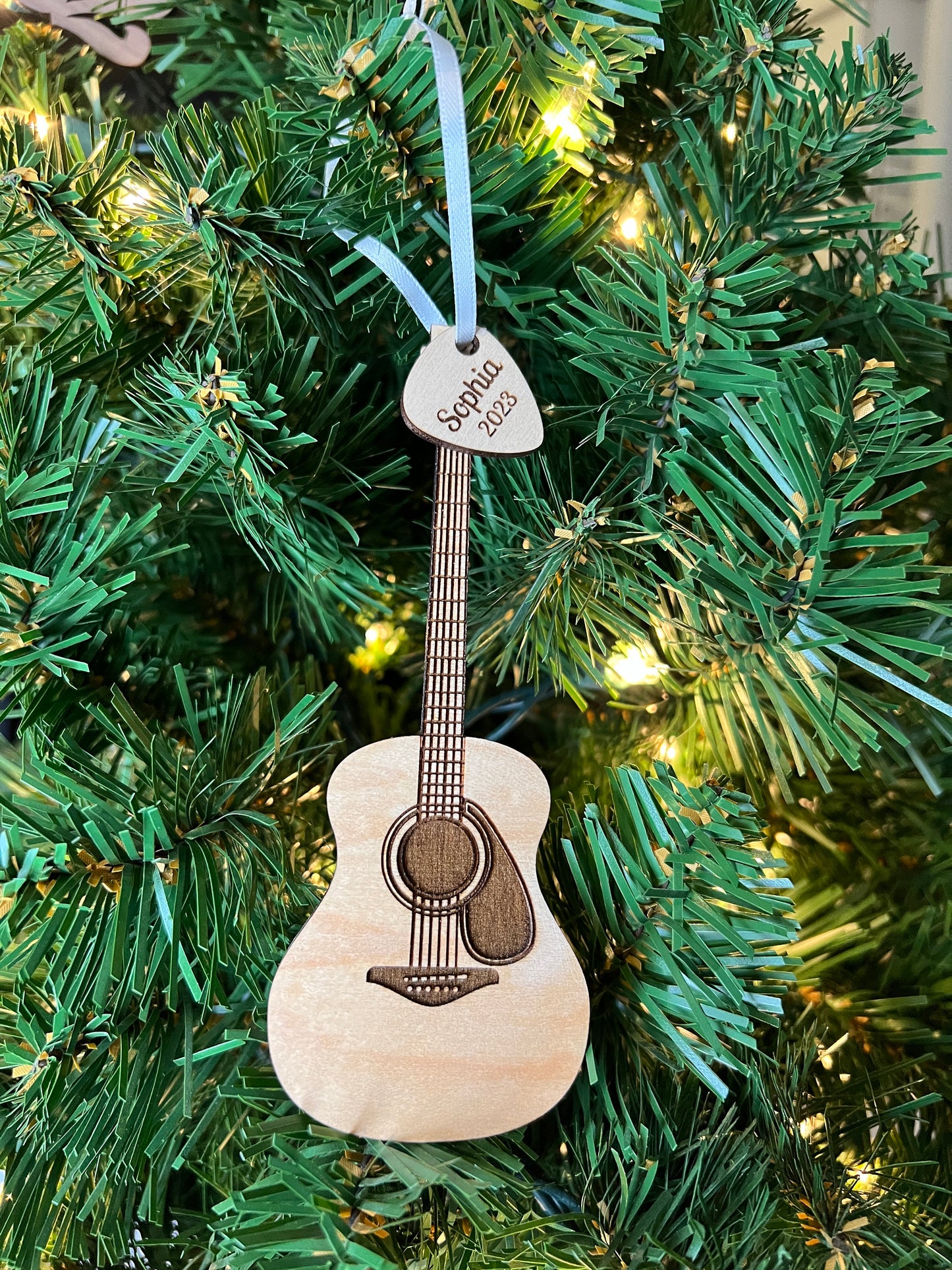 Acoustic Guitar Ornament with Personalized Pick Birthday Christmas Gift for Guitar Player