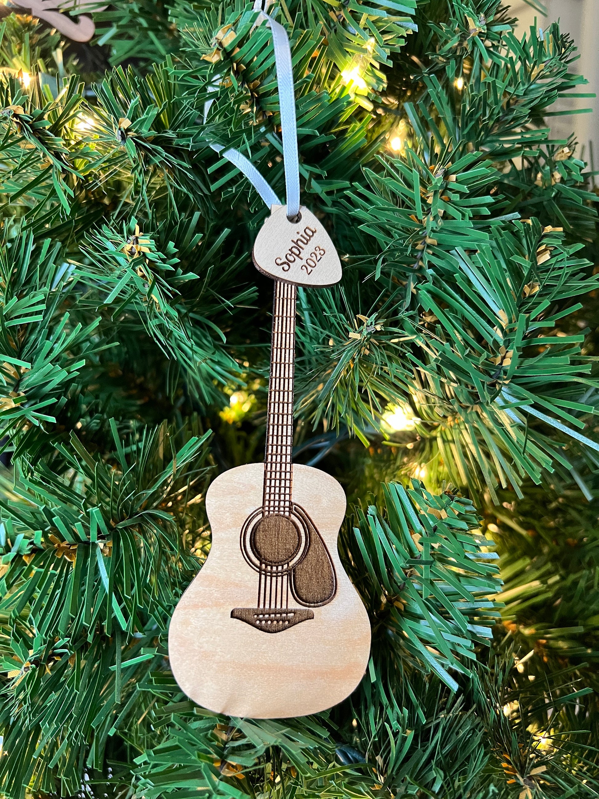 Acoustic Guitar Ornament with Personalized Pick Birthday Christmas Gift for Guitar Player