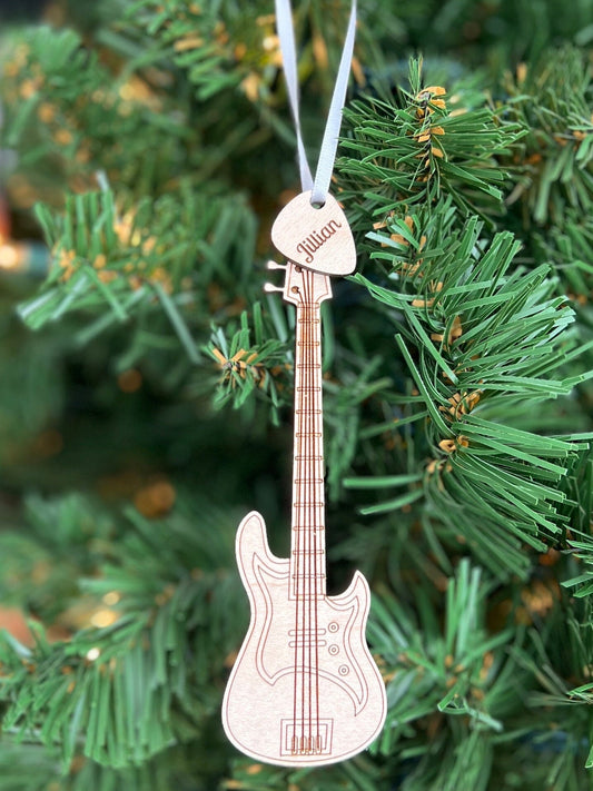 Bass Guitar Ornament with Personalized Pick Birthday Christmas Gift for Bass Player Bassist