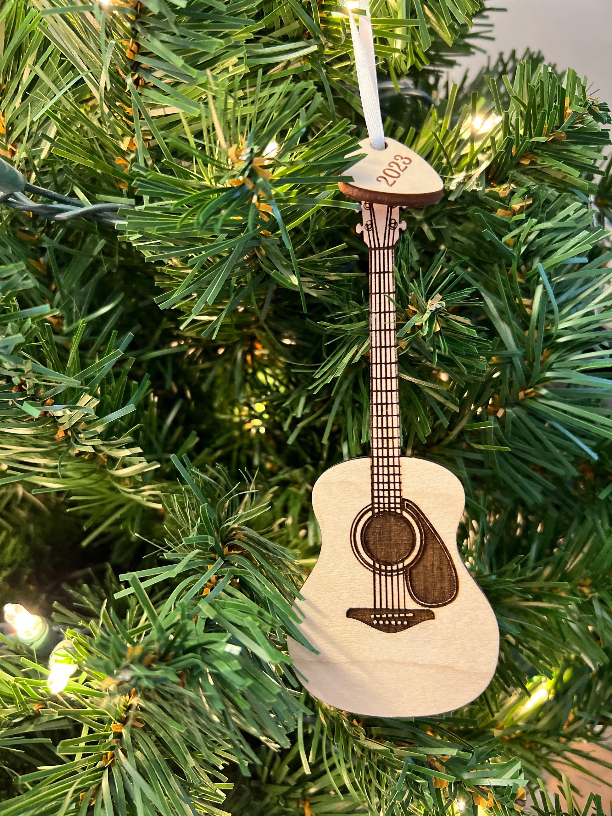 Acoustic Guitar Ornament with Personalized Pick Birthday Christmas Gift for Guitar Player