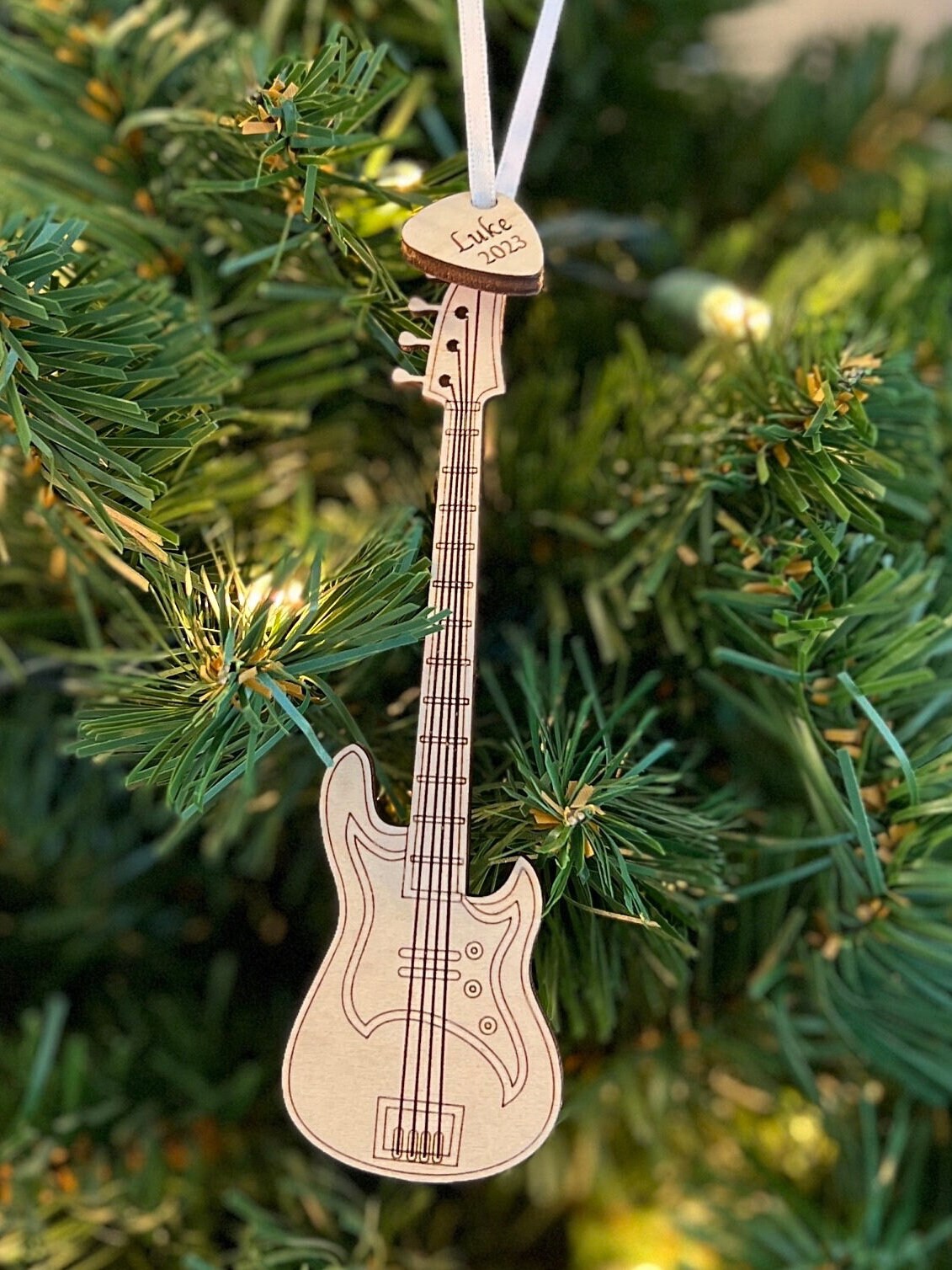 Bass Guitar Ornament with Personalized Pick Christmas Gift for Bass Player