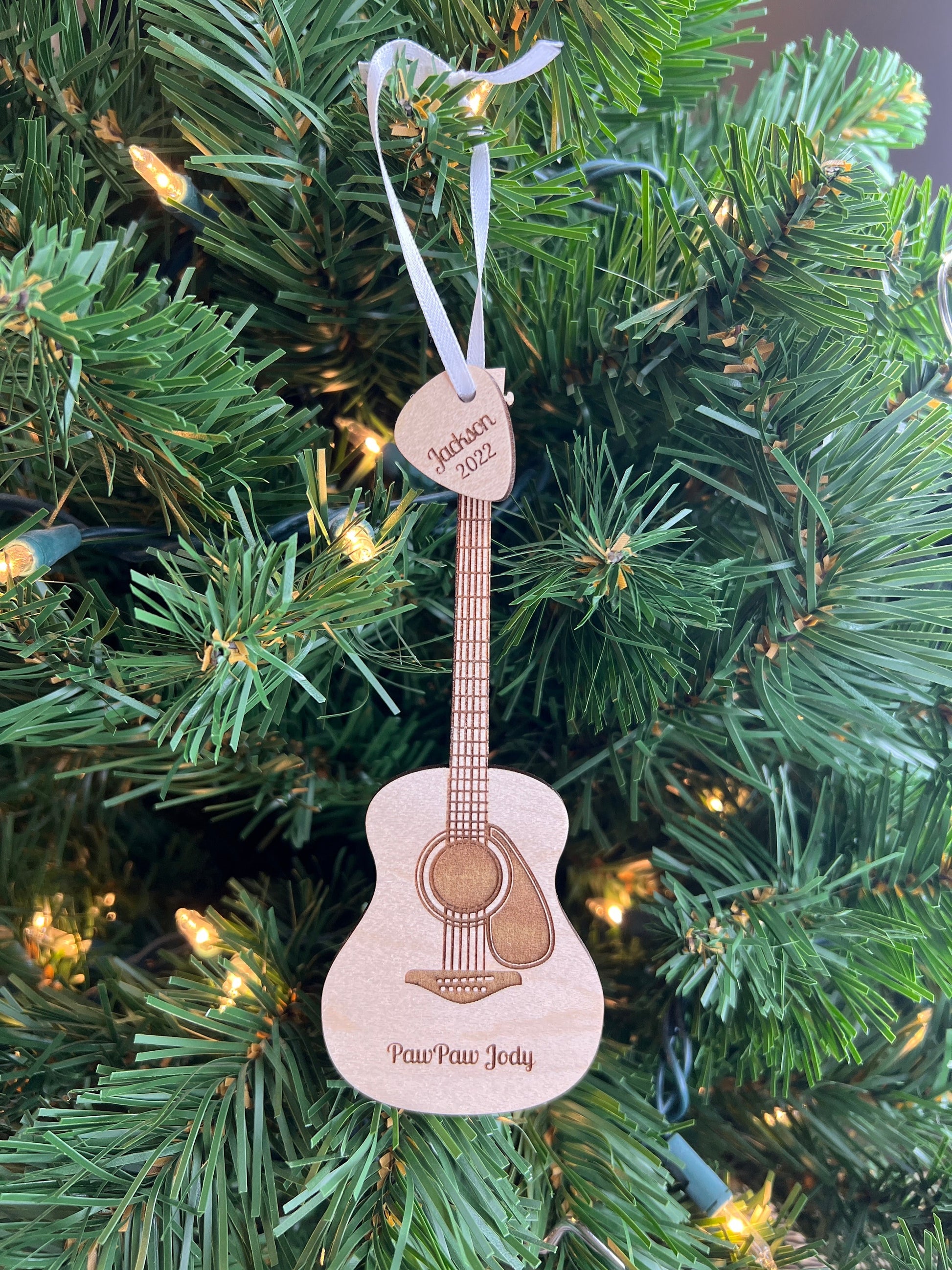 Acoustic Guitar Ornament with Personalized Pick Birthday Christmas Gift for Guitar Player