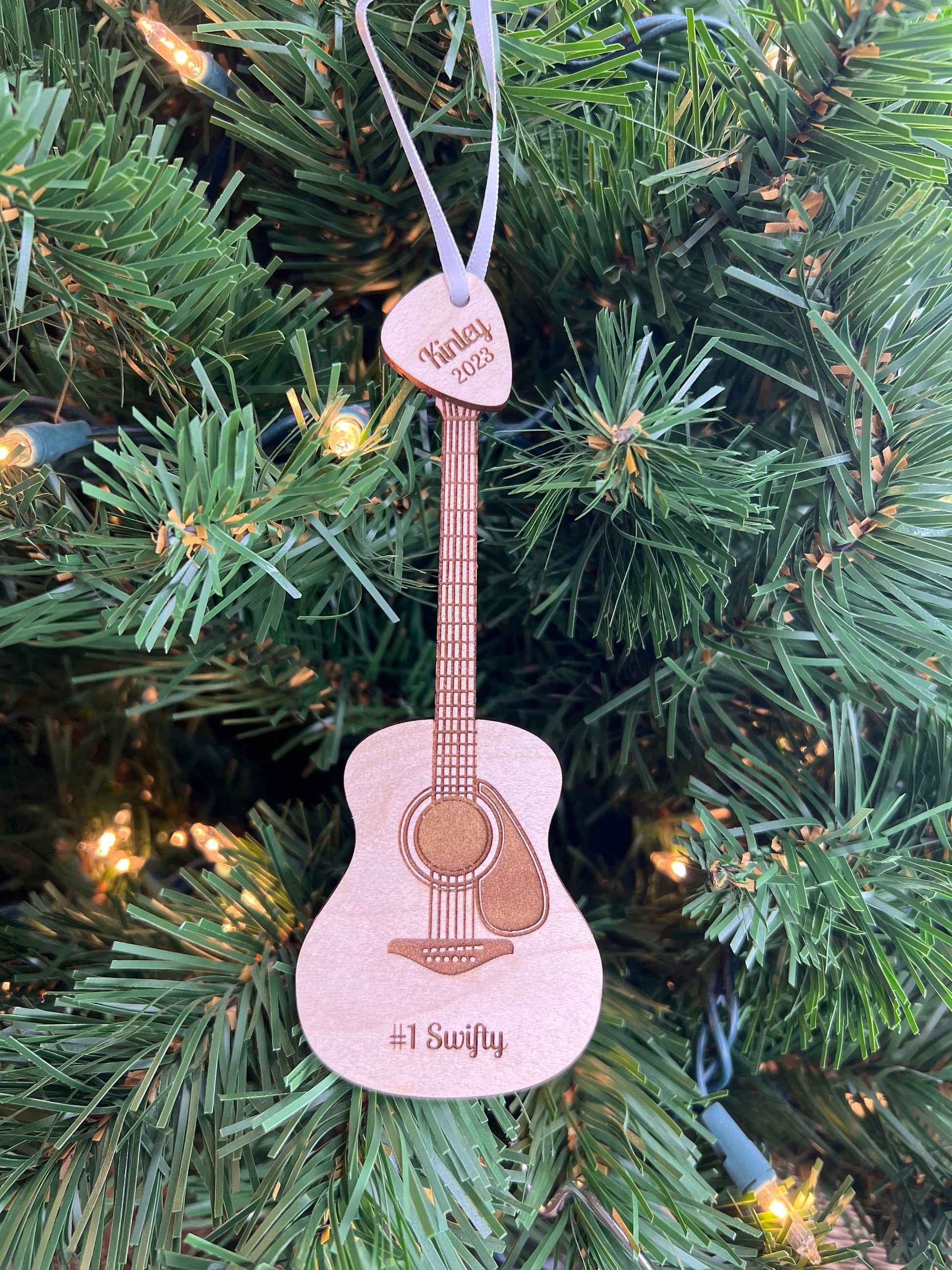 Acoustic Guitar Ornament with Personalized Pick Birthday Christmas Gift for Guitar Player