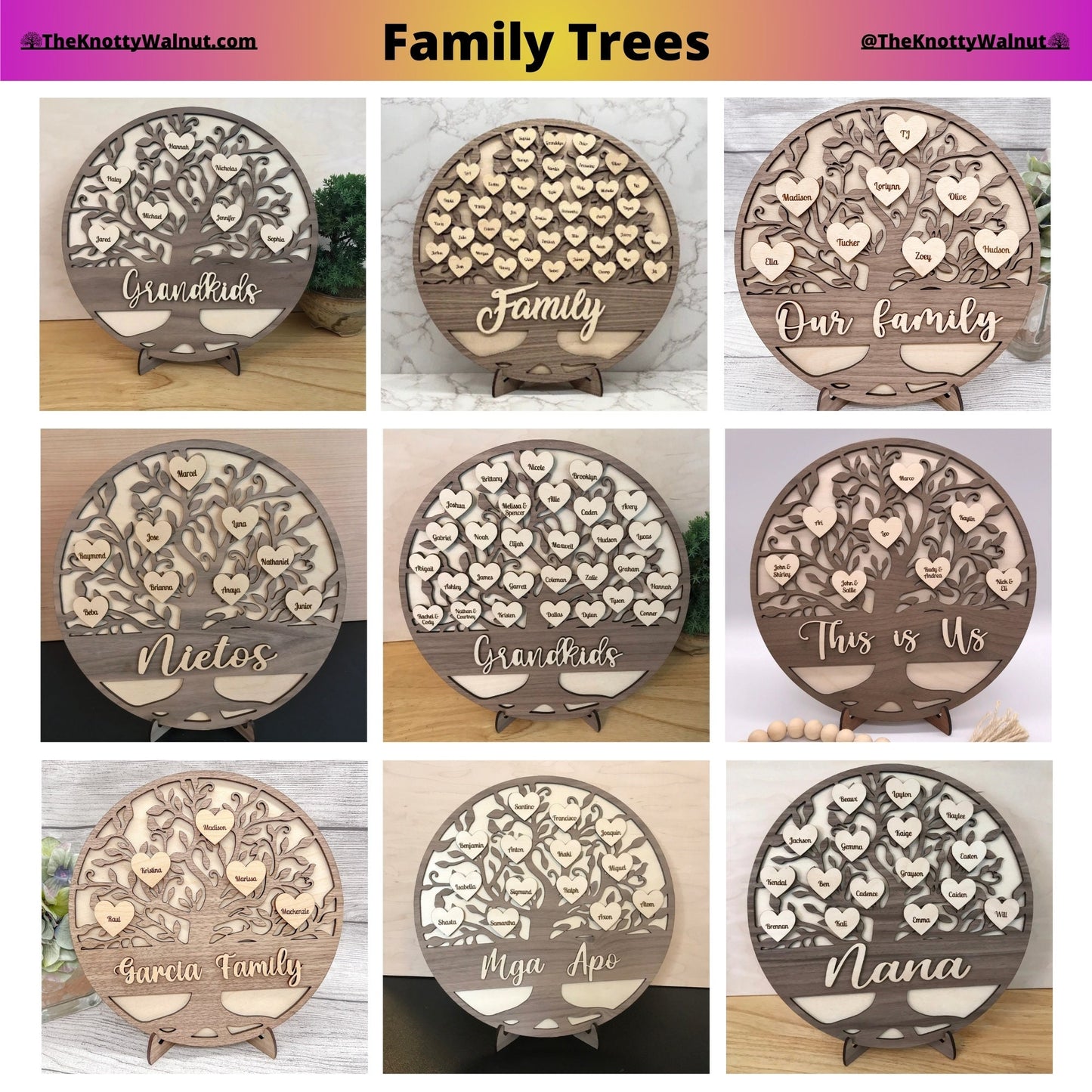 Personalized Family Tree Display Gift - Mother’s Day / Father’s Day / Grandparents Day / Mom / Dad / Birthday / Wedding / Birth Announcement