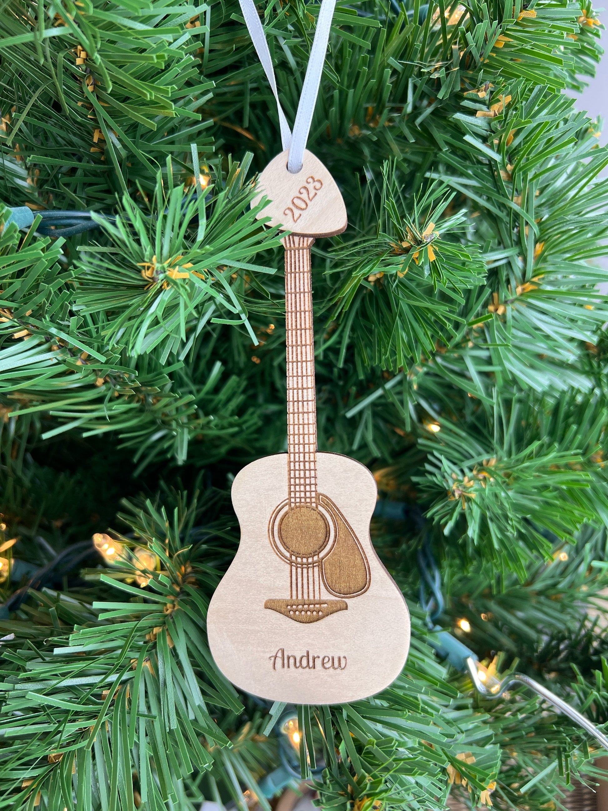 Acoustic Guitar Ornament with Personalized Pick Birthday Christmas Gift for Guitar Player