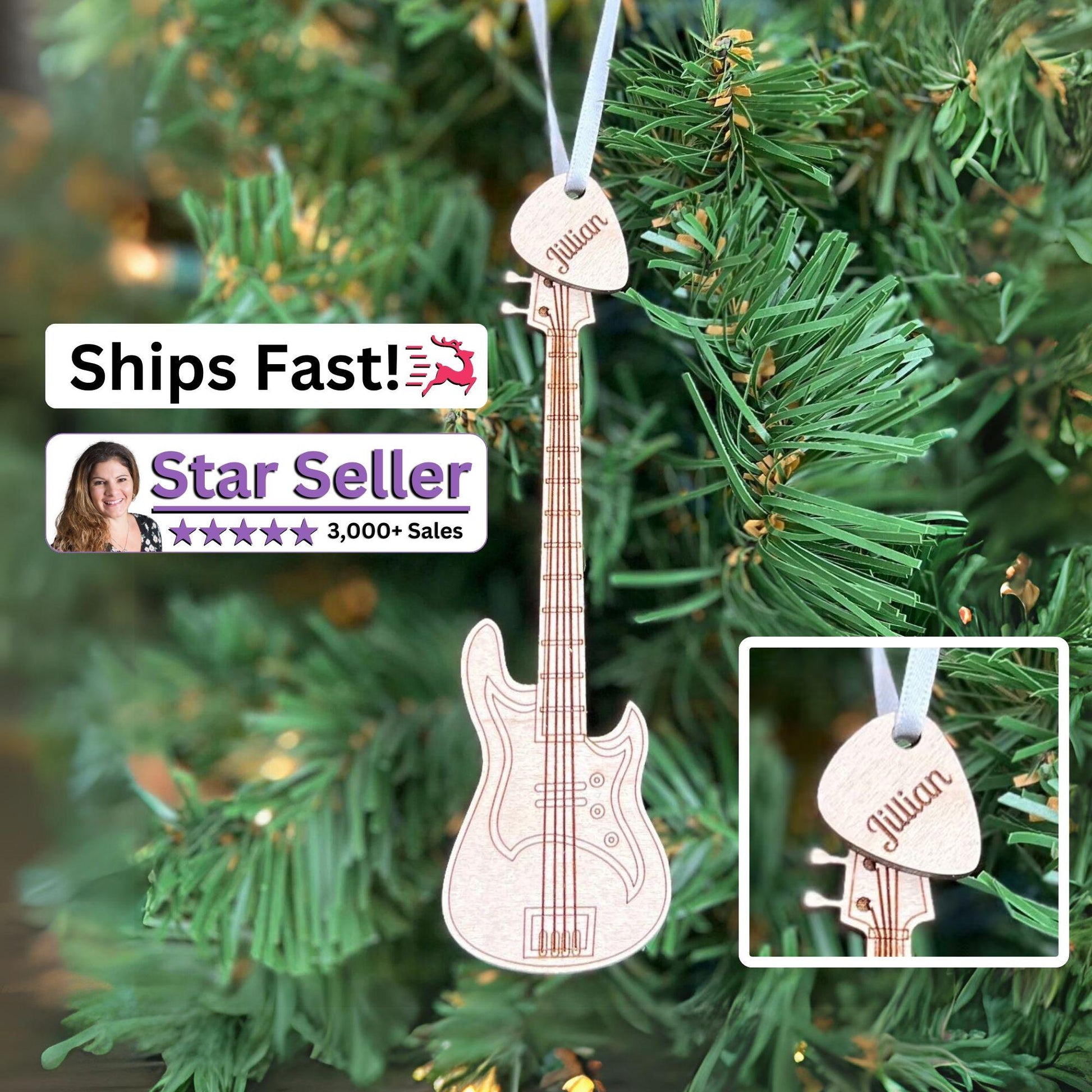 Bass Guitar Ornament with Personalized Pick Christmas Gift for Bass Player