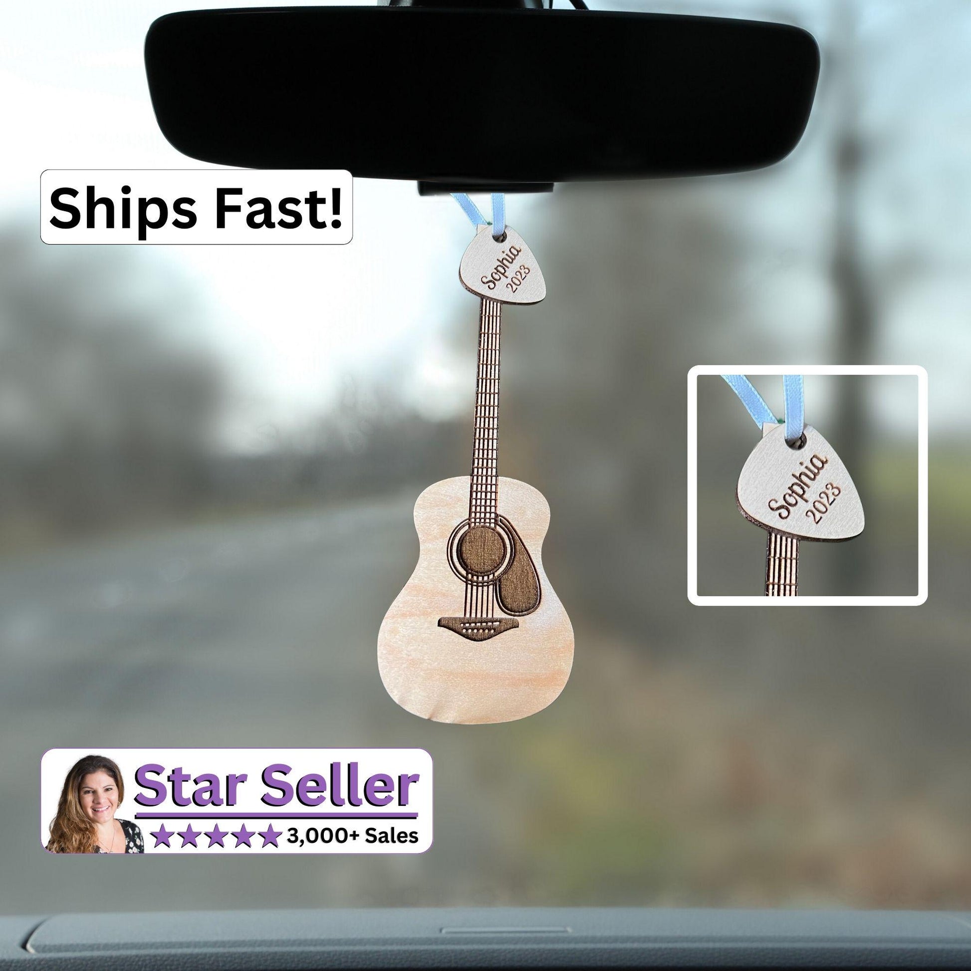 Acoustic Guitar Ornament with Personalized Pick Birthday Christmas Gift for Guitar Player