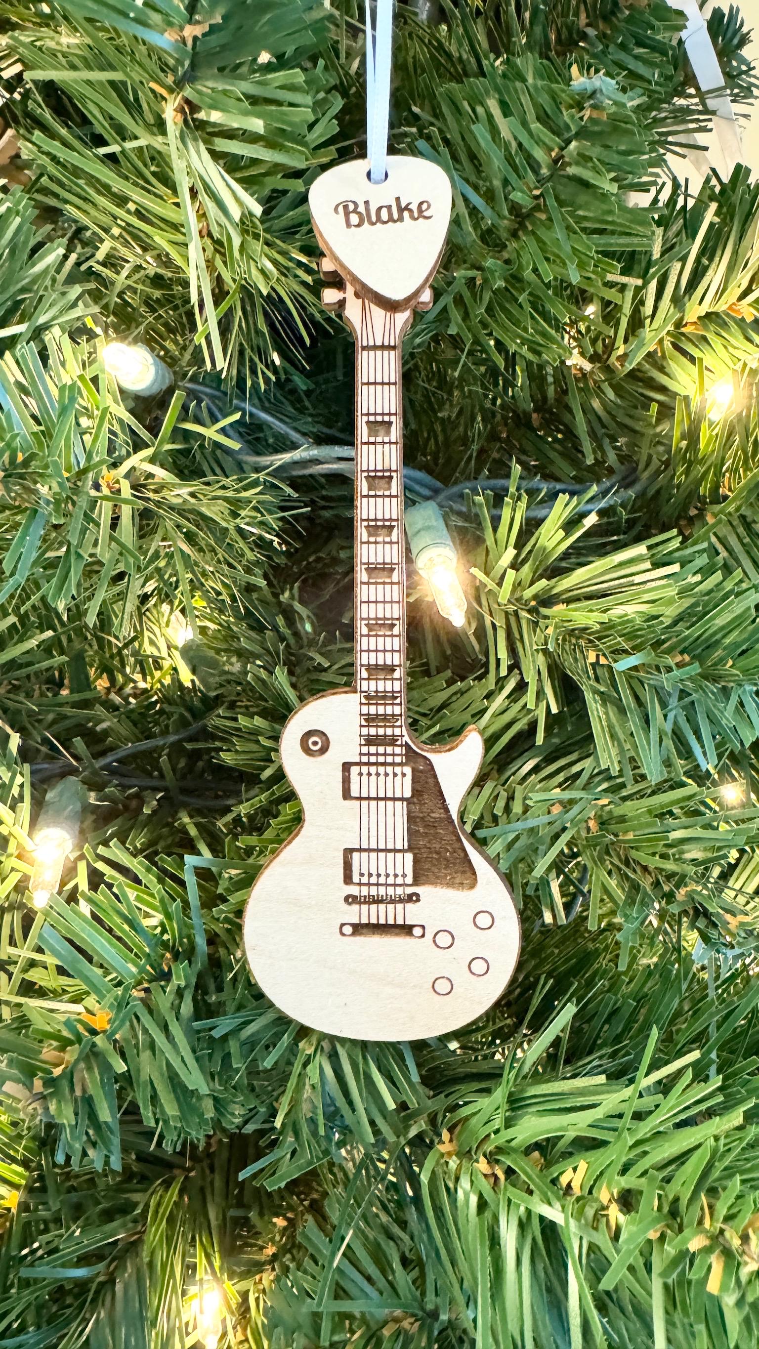 Electric Guitar Ornament with Personalized Pick Christmas Gift for Guitarist