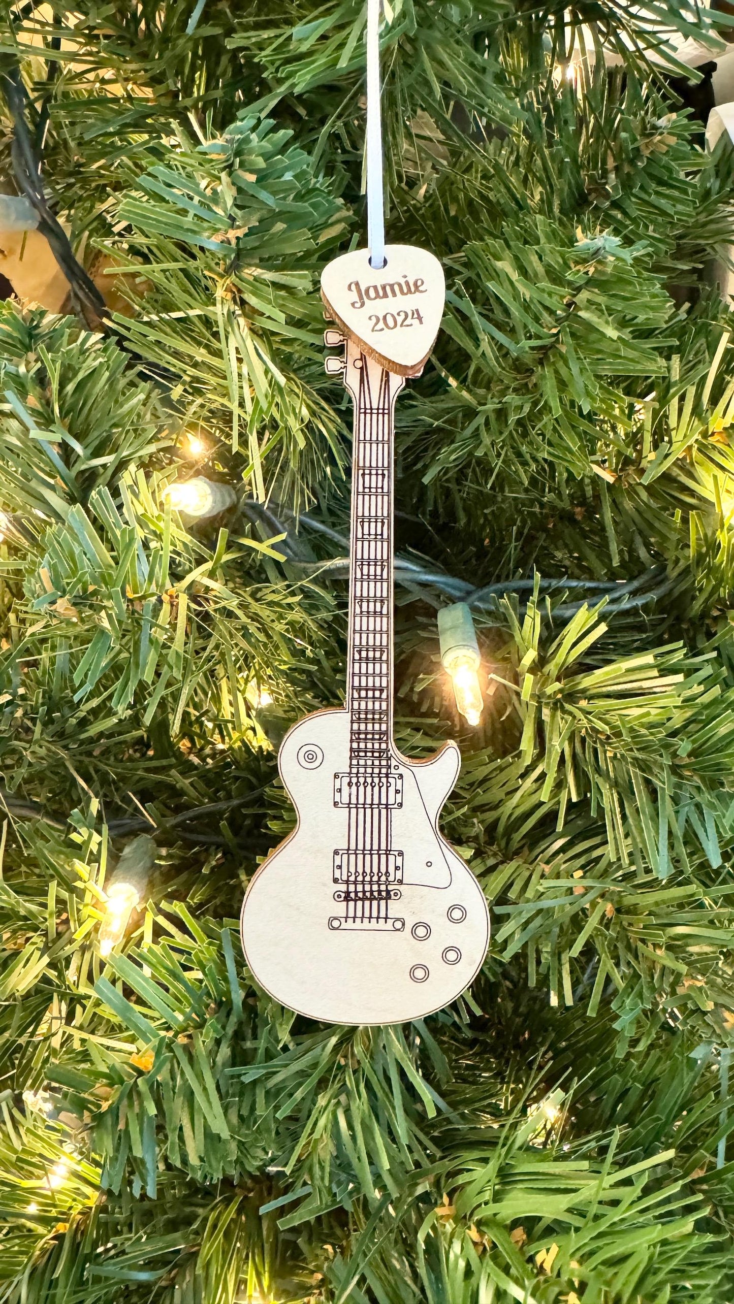 Electric Guitar Ornament with Personalized Pick Christmas Gift for Guitarist