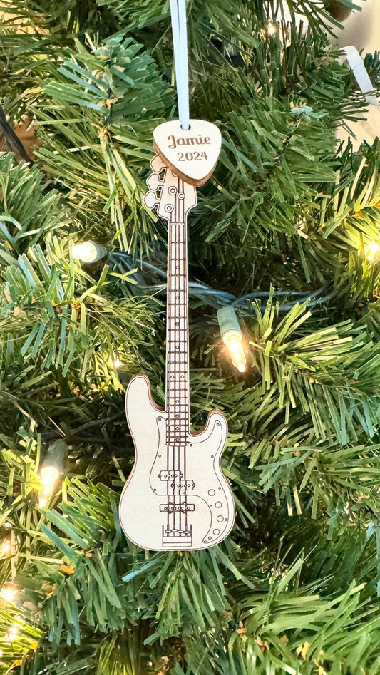 Bass Guitar Ornament with Personalized Pick Christmas Gift for Bass Player