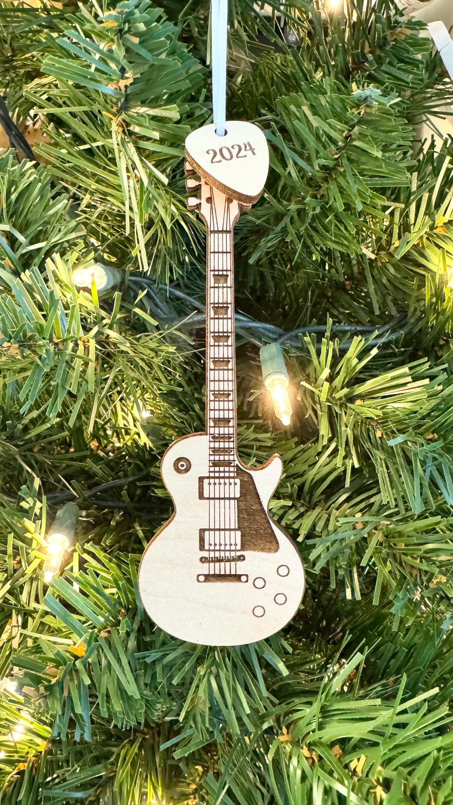 Electric Guitar Ornament with Personalized Pick Christmas Gift for Guitarist