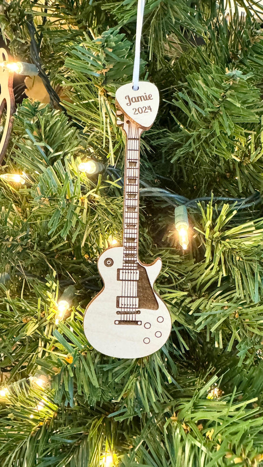 Electric Guitar Ornament with Personalized Pick Christmas Gift for Guitarist