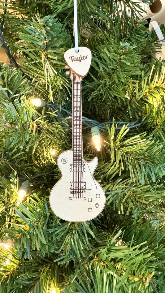 Electric Guitar Ornament with Personalized Pick Christmas Gift for Guitarist