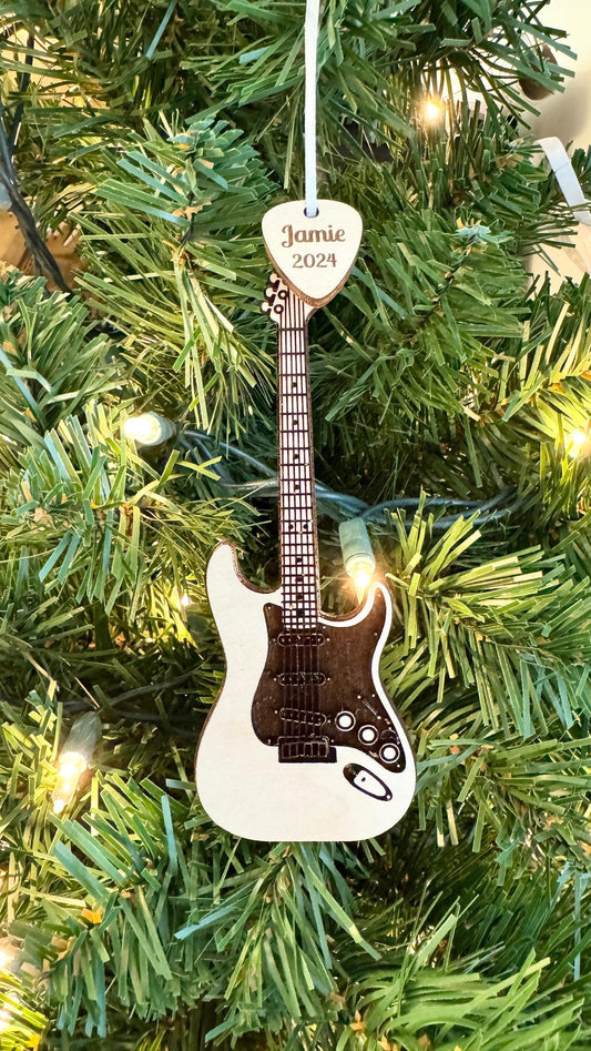 Electric Guitar Ornament with Personalized Pick Christmas Gift for Guitarist