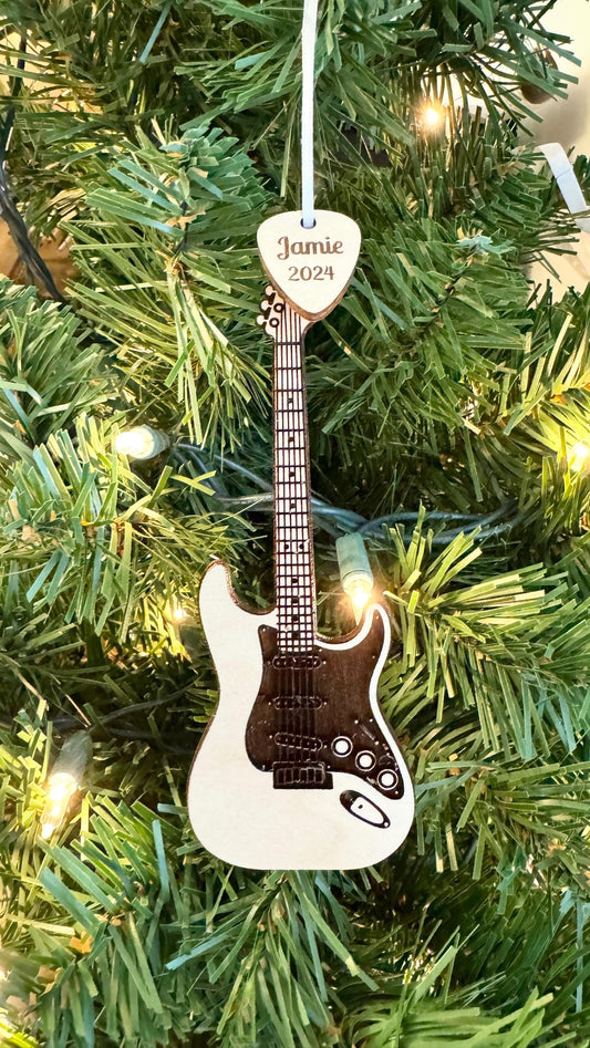 Electric Guitar Ornament with Personalized Pick Christmas Gift for Guitarist