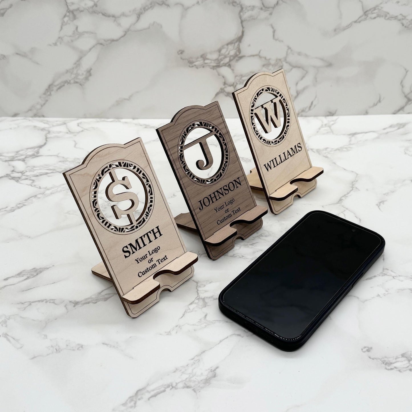 Logo or Custom Text Branded Personalized Monogram Phone Charging Stand Corporate Christmas Gift for Clients, Coworkers, Employees, and Boss