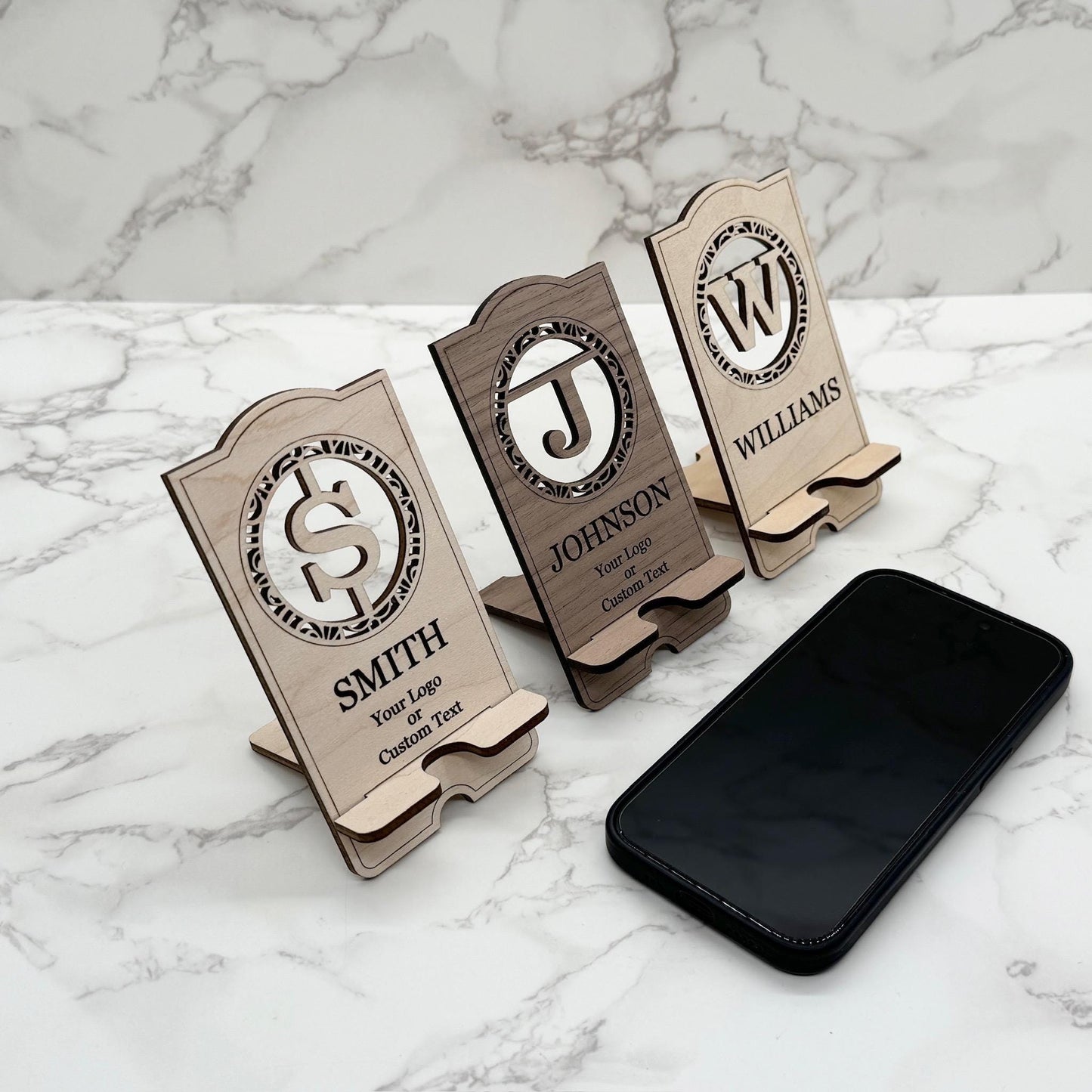 Logo or Custom Text Branded Personalized Monogram Phone Charging Stand Corporate Christmas Gift for Clients, Coworkers, Employees, and Boss