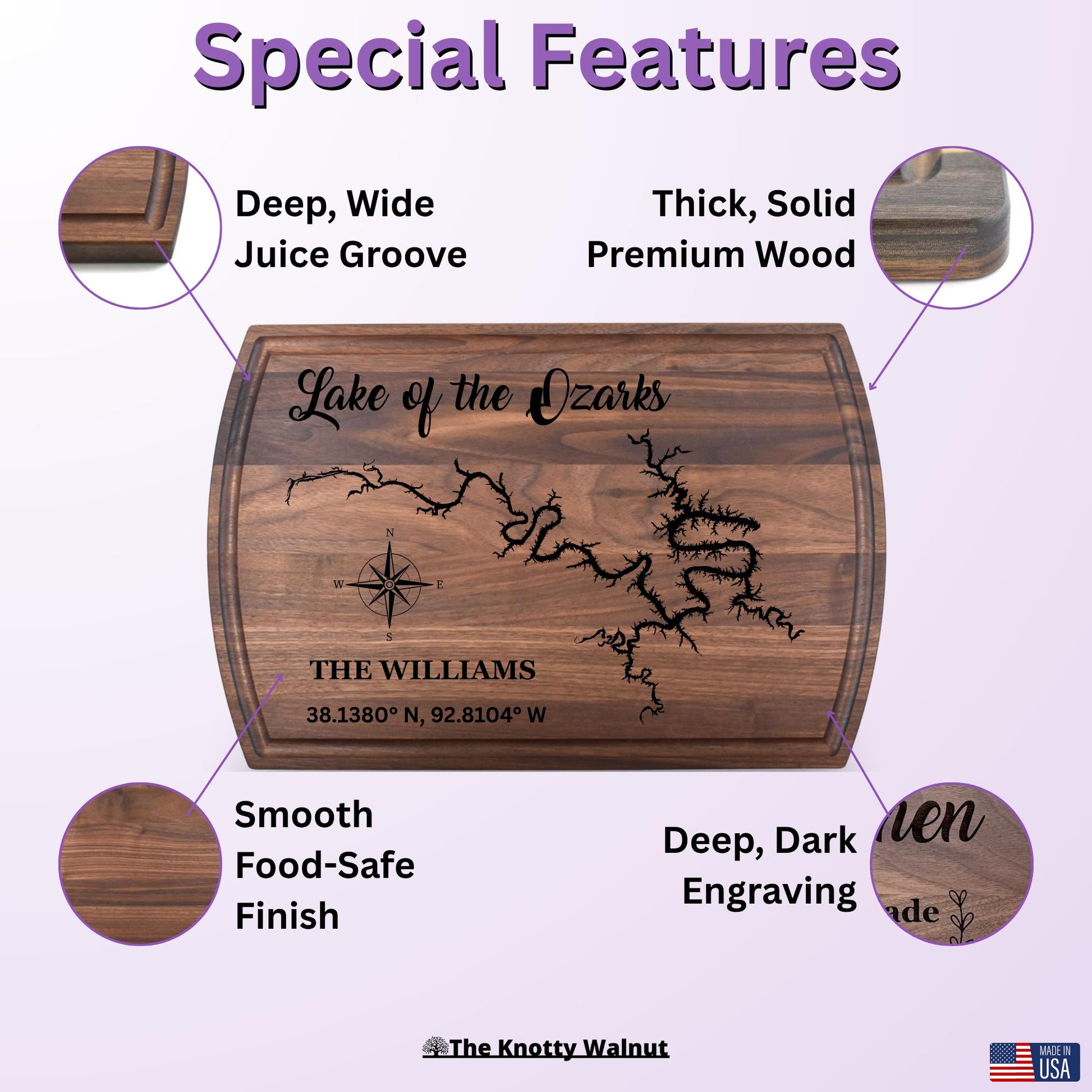 Any Lake - Personalized Cutting Board & Charcuterie – Custom Engraved Wood Gift for Wedding, Anniversary, Housewarming, Birthday, Christmas