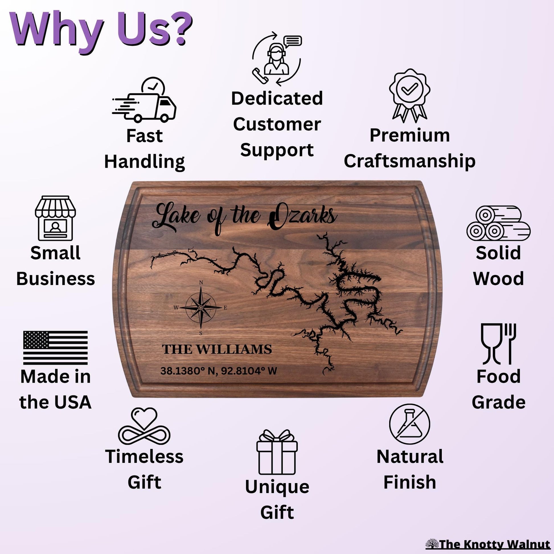 Any Lake - Personalized Cutting Board & Charcuterie – Custom Engraved Wood Gift for Wedding, Anniversary, Housewarming, Birthday, Christmas