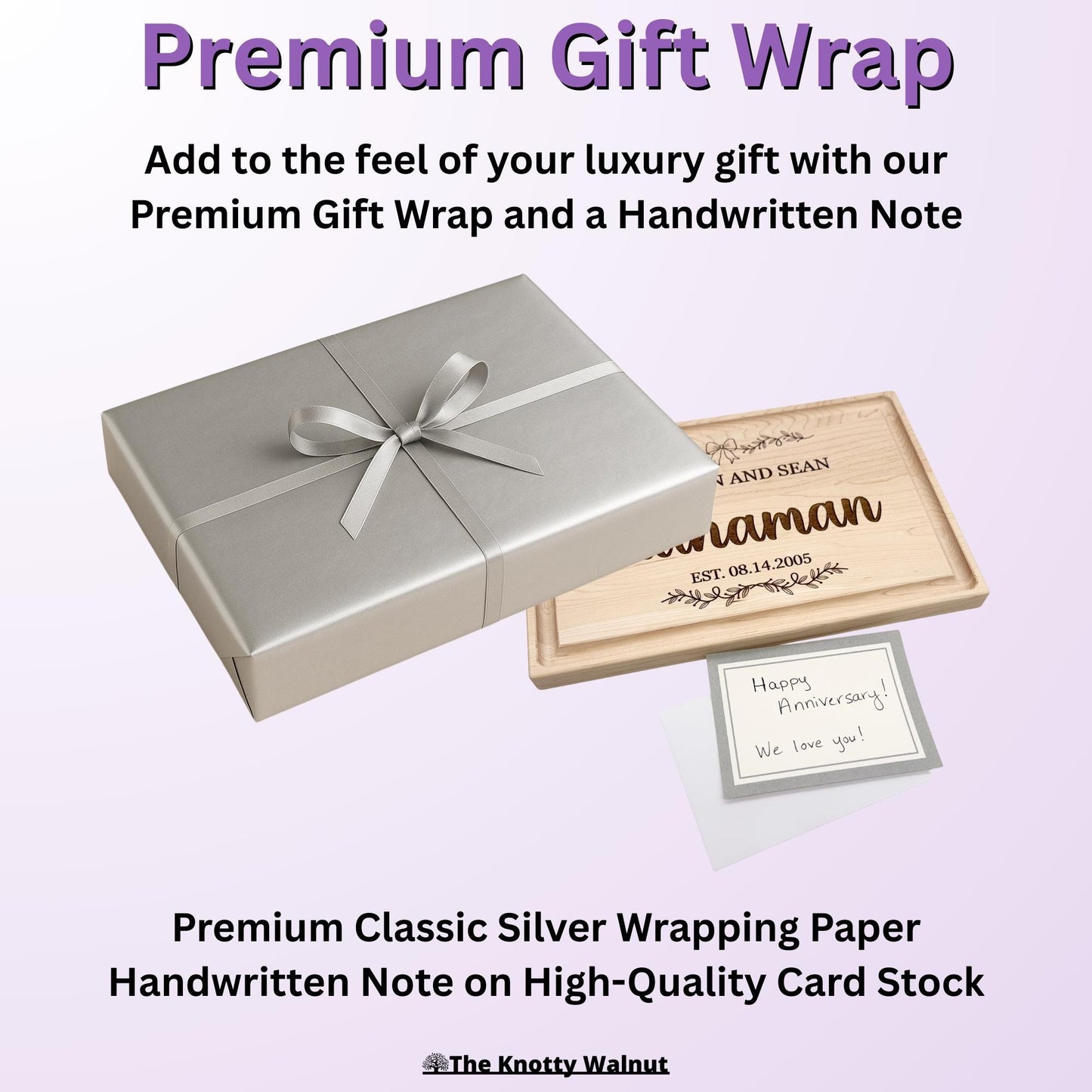 Upgrades and Add-Ons: Cutting Board Display Stand, Gift Wrap, & Ornament Add-on for orders from The Knotty Walnut - Lake Boards