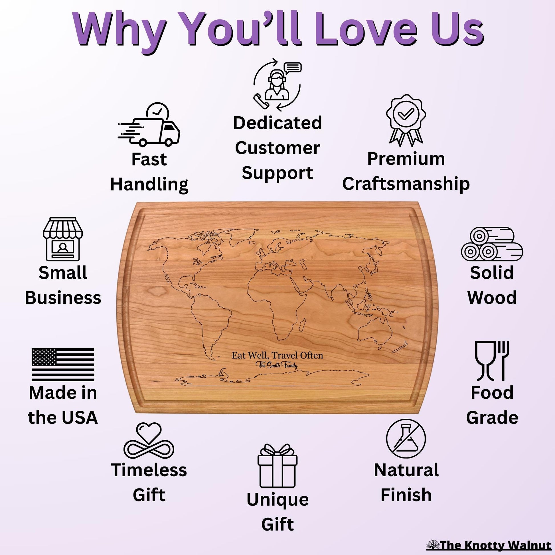 Personalized World Map Cutting Board Gift - Housewarming, Christmas, Birthday, Wedding, Vacation, Traveler