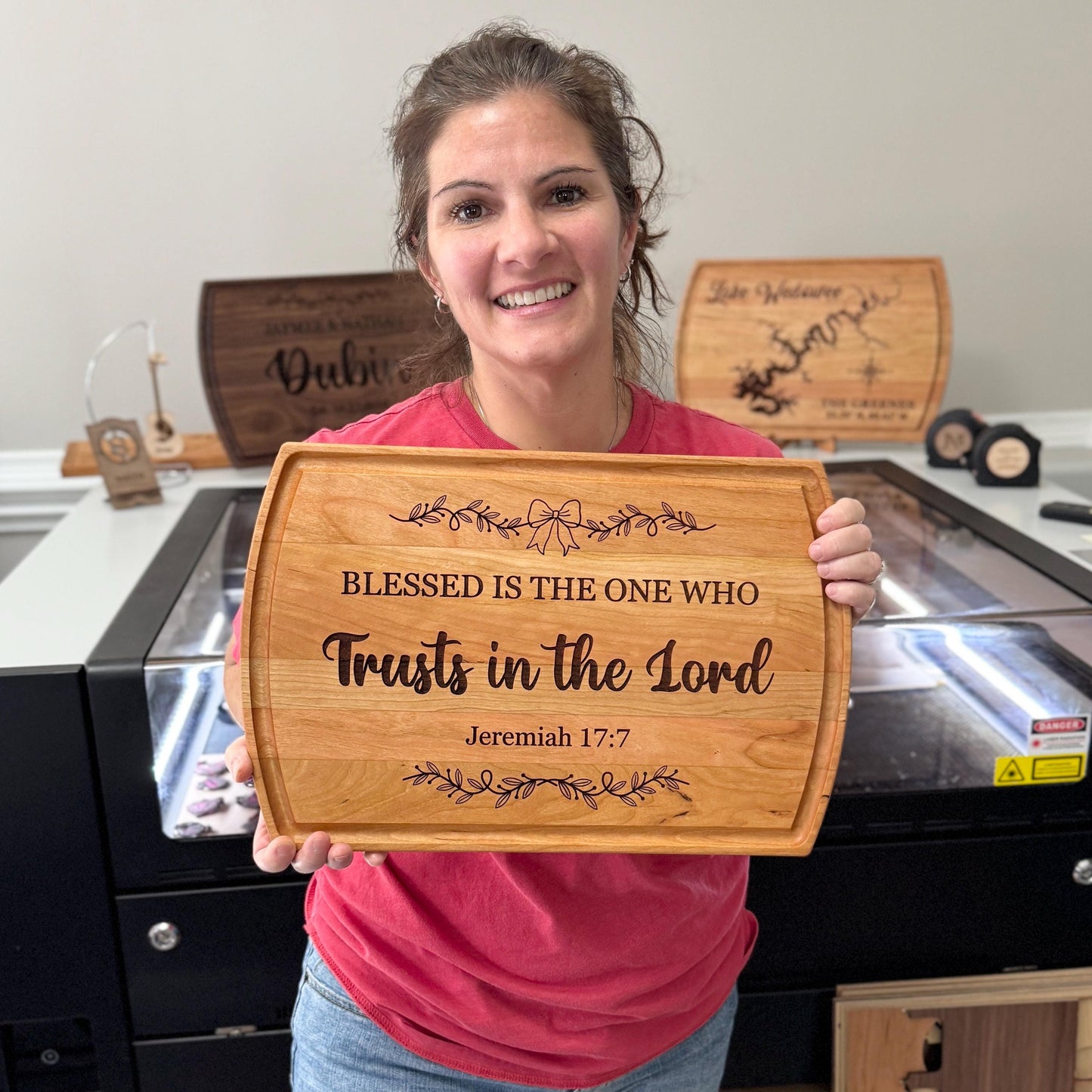 Blessed is the one Who trusts in the Lord - Jeremiah 17.17 - Cutting Board & Charcuterie, Engraved Gift for Wedding, Housewarming, Christmas