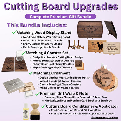 Upgrades and Add-Ons: Cutting Board Stand & Gift Wrap Add-on for orders from The Knotty Walnut - Wedding, Anniversary