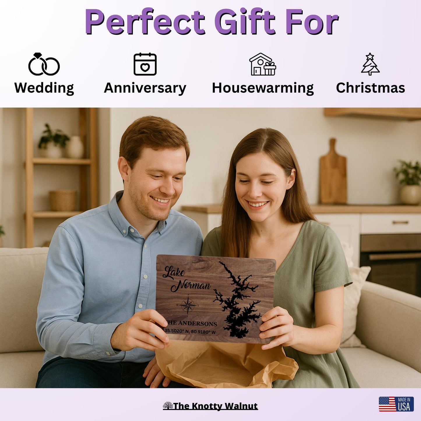 Any Lake - Smith Mountain Lake - Personalized Cutting Board & Charcuterie – Engraved Wood Gift Wedding, Anniversary, Housewarming, Christmas