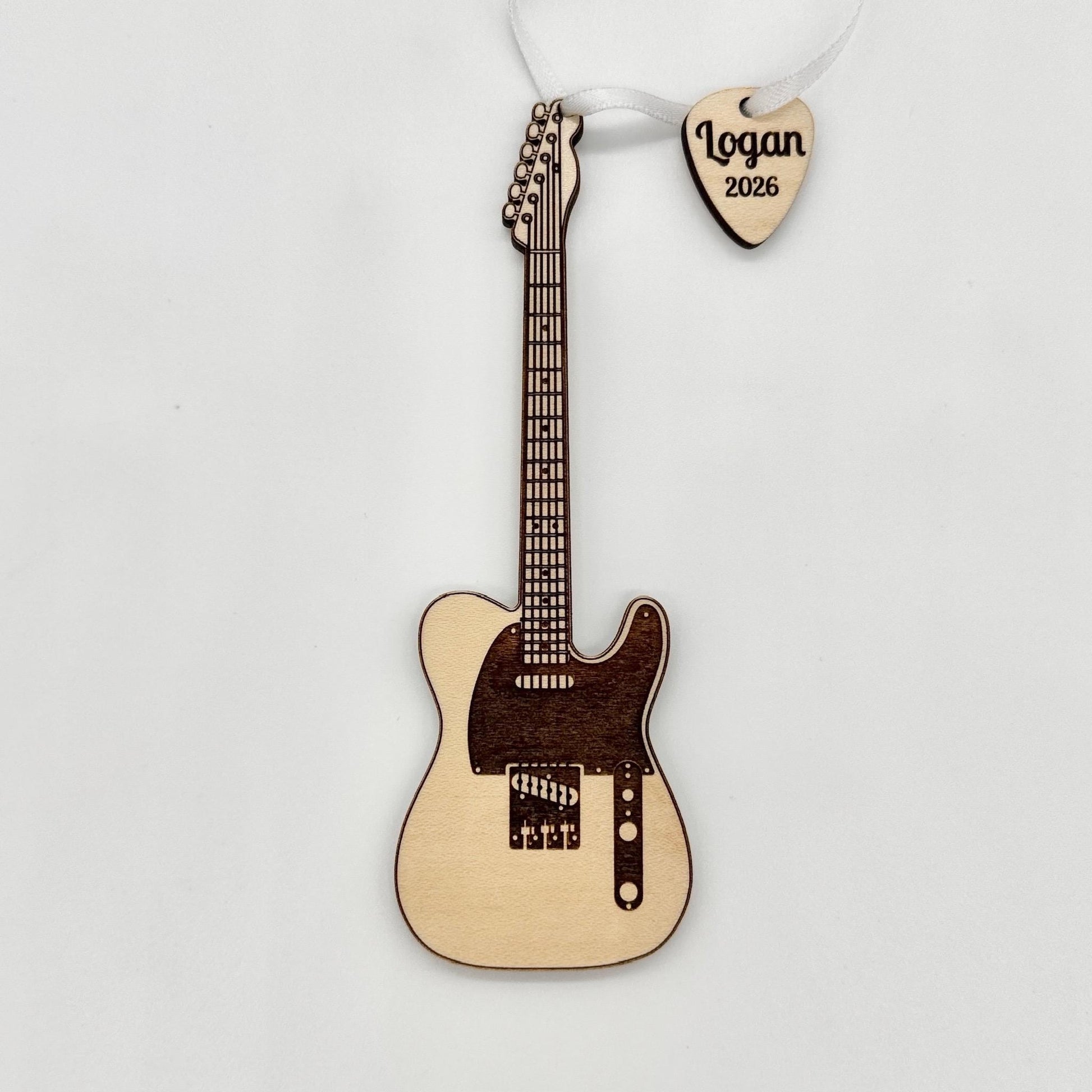 Electric Guitar Ornament with Personalized Pick Christmas Gift for Guitarist. Fender Telecaster Style Dark