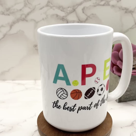 Adapted Physical Education Mug, White A.P.E. Coffee Cup, Teacher Gift
