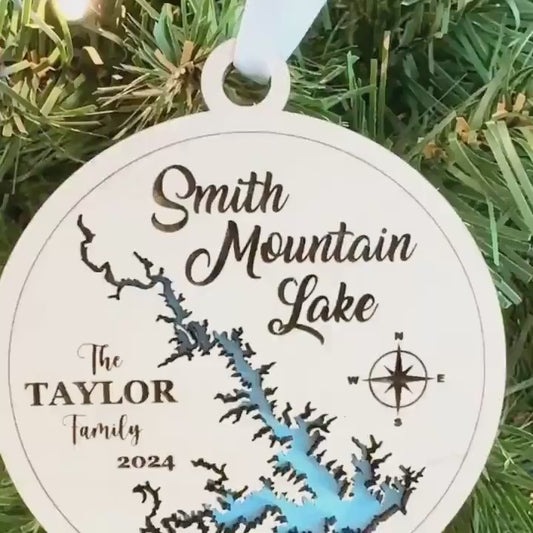 Smith Mountain Lake Personalized Ornament - Lake House Custom Gift - Christmas, Vacation, Wedding, Housewarming