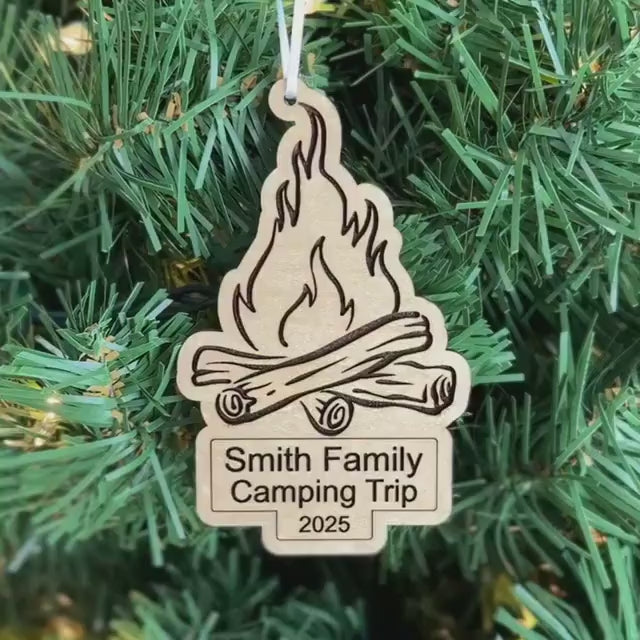 Personalized Camping Trip Family Ornament - Camp Fire - Hiking Vacation Souvenir