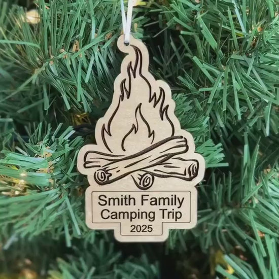 Personalized Camping Trip Family Ornament - Camp Fire - Hiking Vacation Souvenir