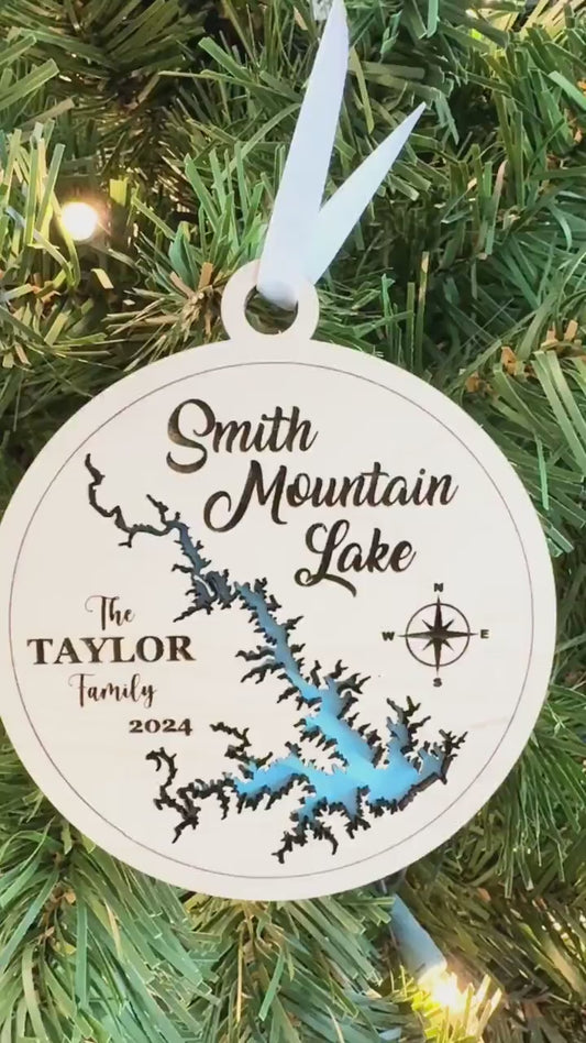 Smith Mountain Lake Personalized Ornament - Lake House Custom Gift - Christmas, Vacation, Wedding, Housewarming