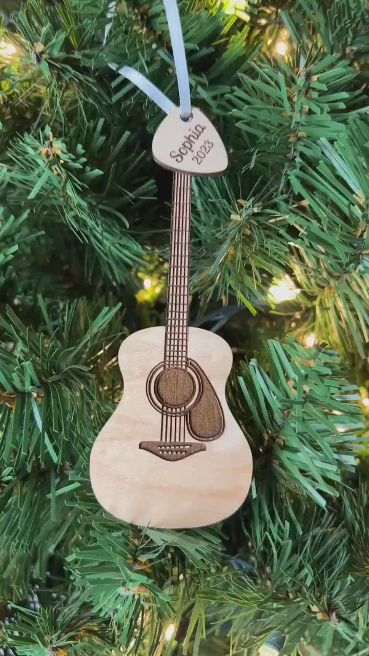 Acoustic Guitar Ornament with Personalized Pick Birthday Christmas Gift for Guitar Player