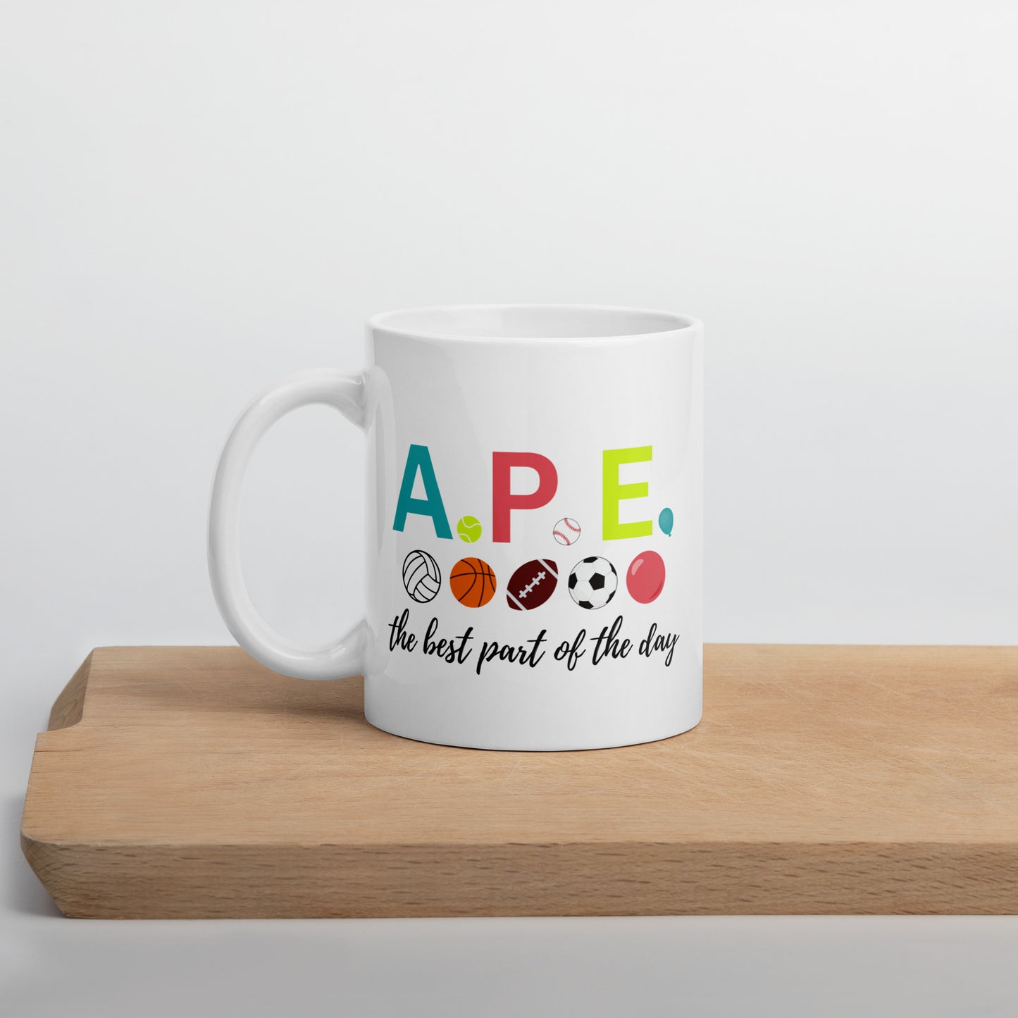 Adapted Physical Education Mug, White A.P.E. Coffee Cup, Teacher Gift