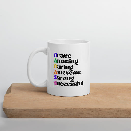 Motivational Mug, Positive Saying Coffee Cup, Brave, Amazing, Daring, Awesome, Strong, Successful