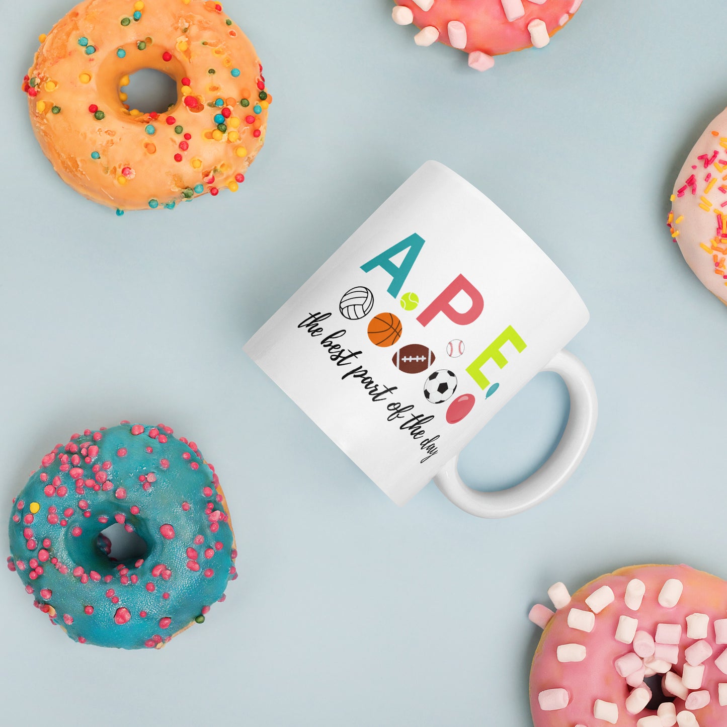 Adapted Physical Education Mug, White A.P.E. Coffee Cup, Teacher Gift