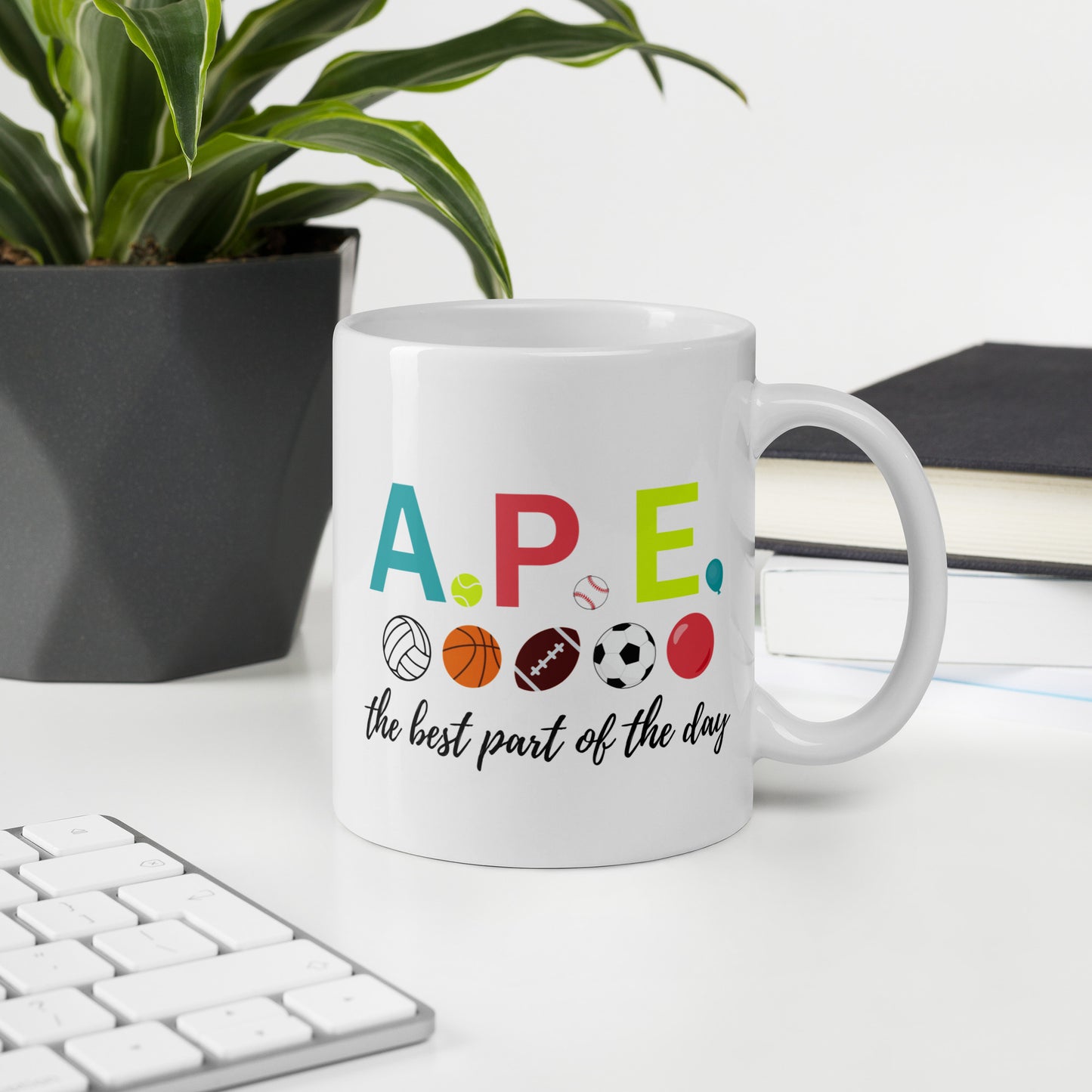 Adapted Physical Education Mug, White A.P.E. Coffee Cup, Teacher Gift