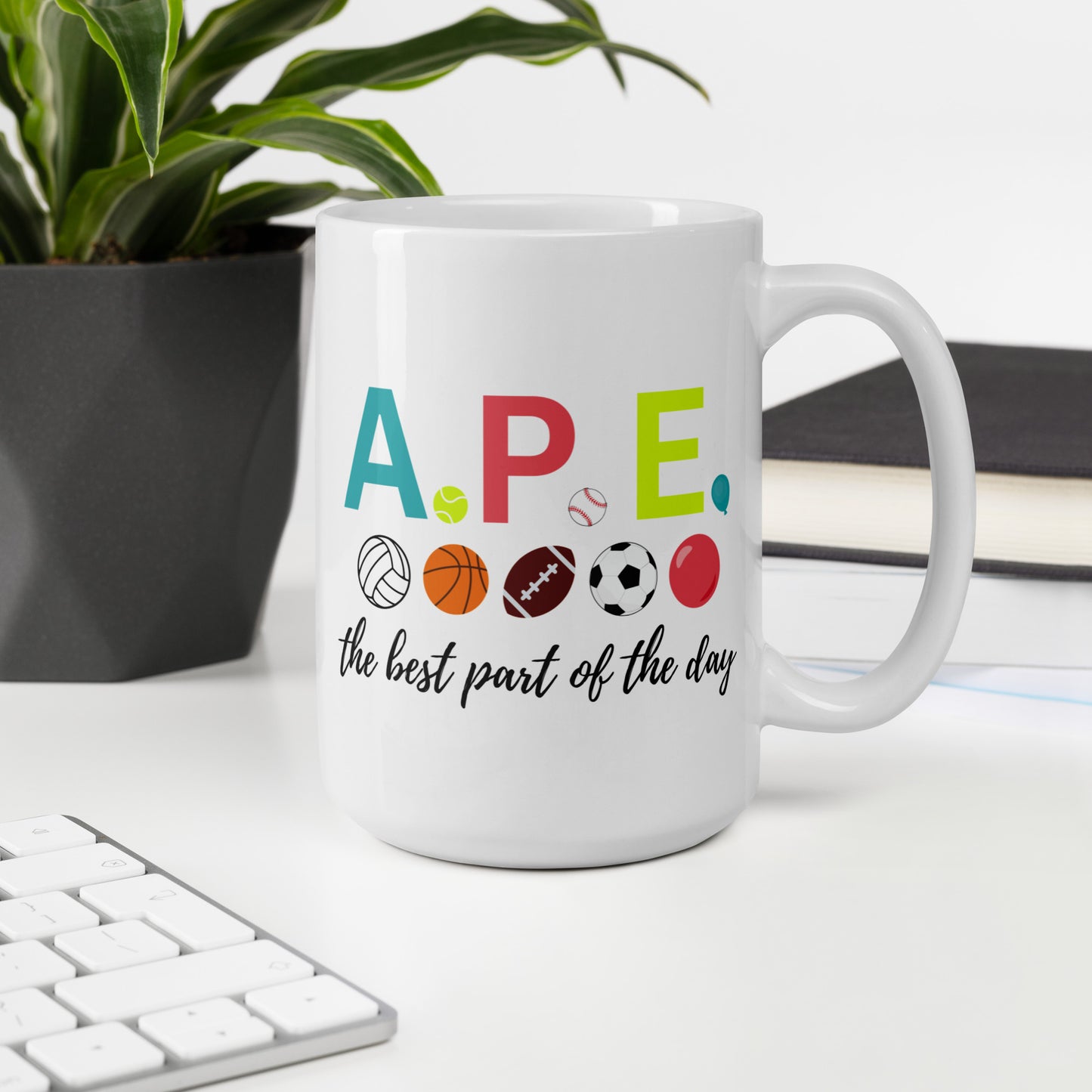 Adapted Physical Education Mug, White A.P.E. Coffee Cup, Teacher Gift