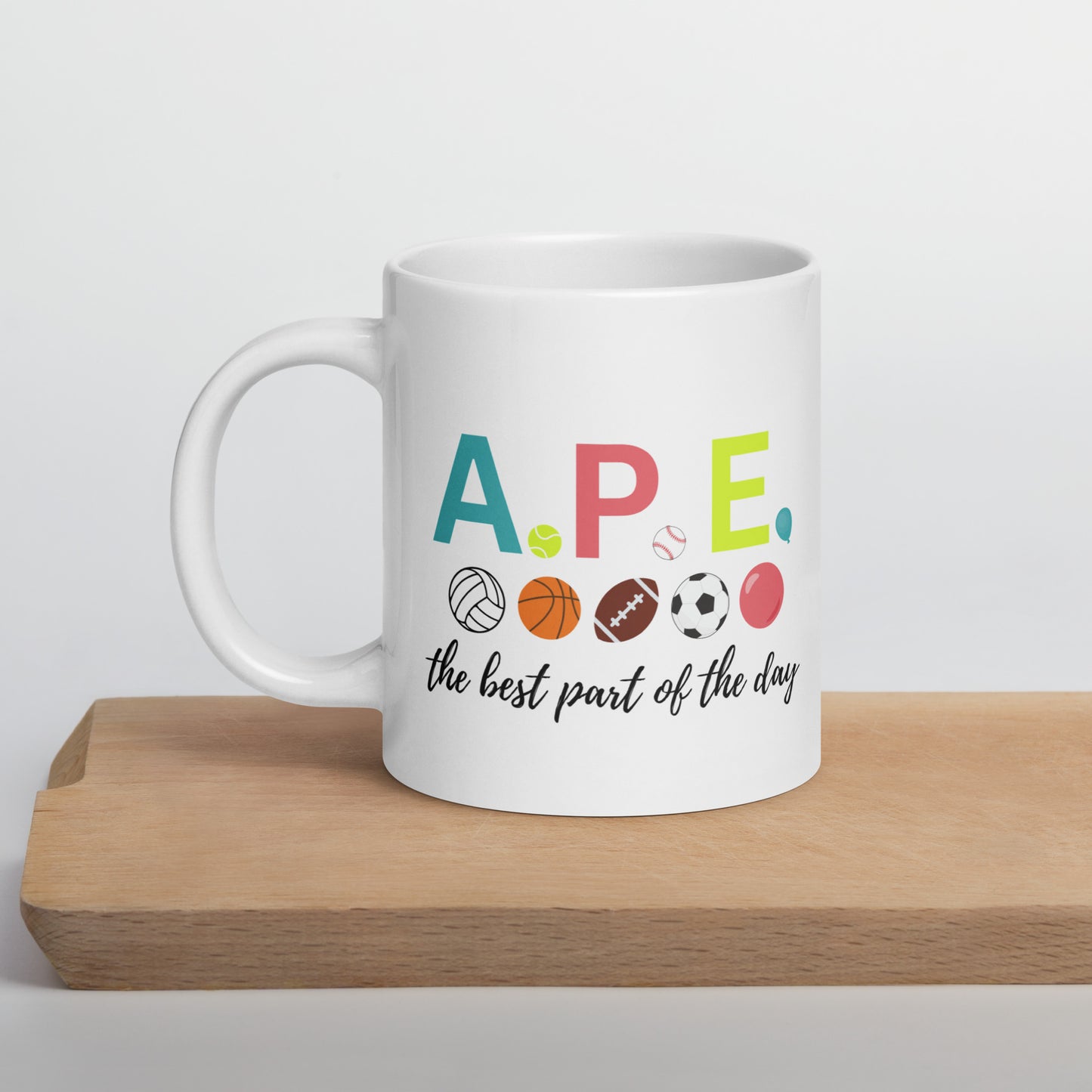 Adapted Physical Education Mug, White A.P.E. Coffee Cup, Teacher Gift