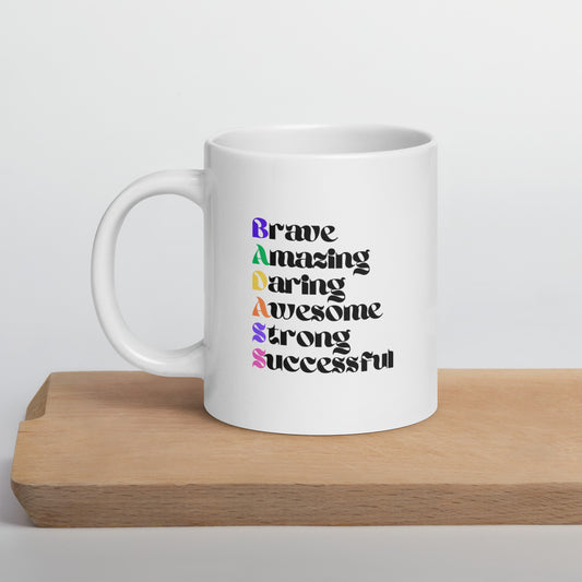 Motivational Mug, Positive Saying Coffee Cup, Brave, Amazing, Daring, Awesome, Strong, Successful