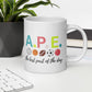 Adapted Physical Education Mug, White A.P.E. Coffee Cup, Teacher Gift