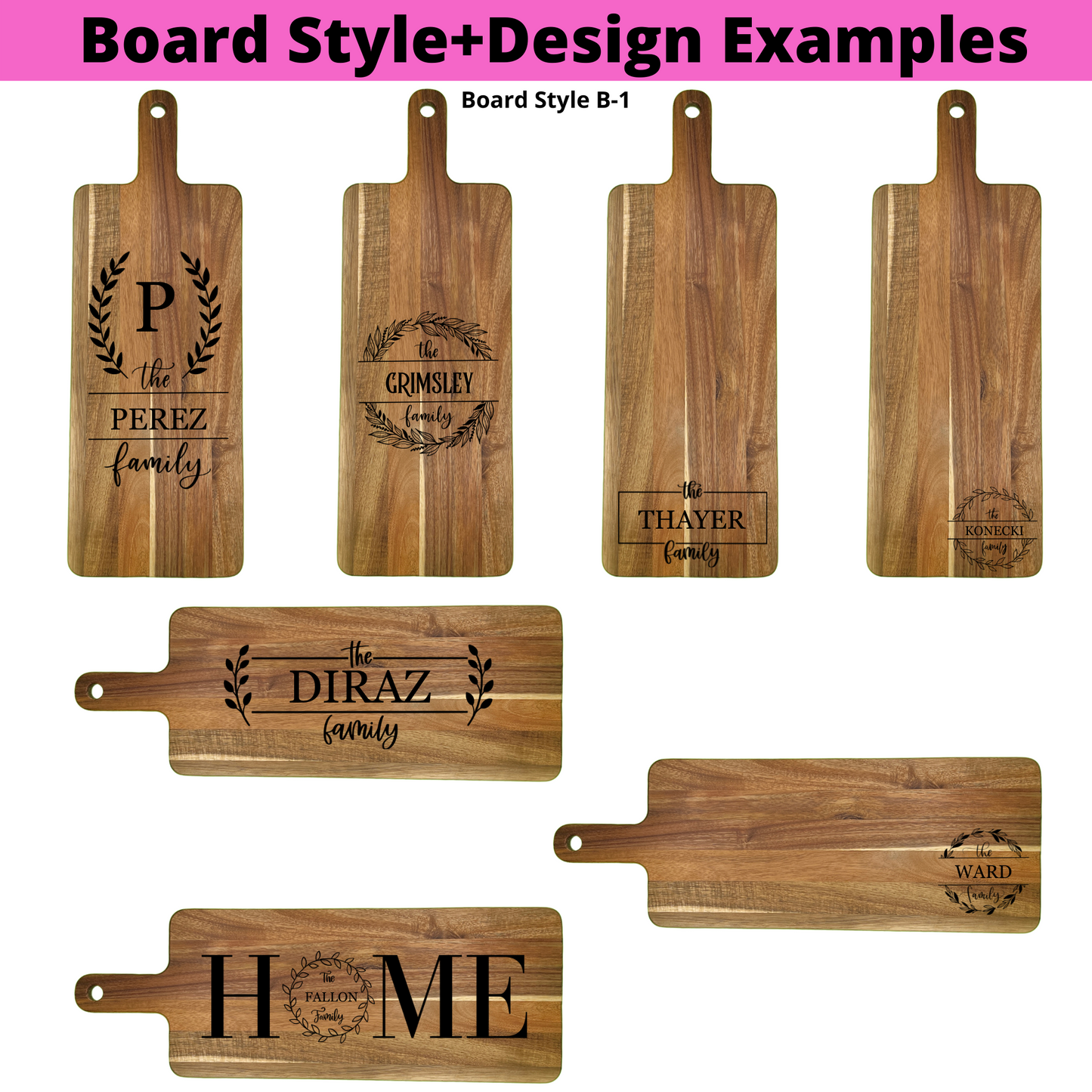 Personalized Cutting Boards and Charcuterie - B-1: 7.25" x 20.5" Acacia