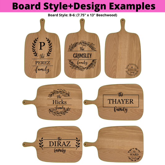 Personalized Cutting Boards and Charcuterie - B-6: 7.75" x 13" Beechwood
